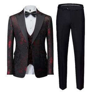 Costumes pour hommes Blazers Hommes d'affaires Banquet Jacquard costume 3 pièces messieurs Court vêtements hommes fête de mariage marié robe mâle Blazers pantalon gilet 231018