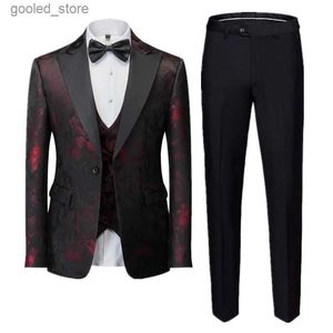 Costumes pour hommes Blazers Costume Jacquard pour Banquet d'affaires pour hommes 3 pièces Vêtements de cour pour hommes Hommes Robe de marié pour fête de mariage Blazers + Pantalon + Gilet Q231025