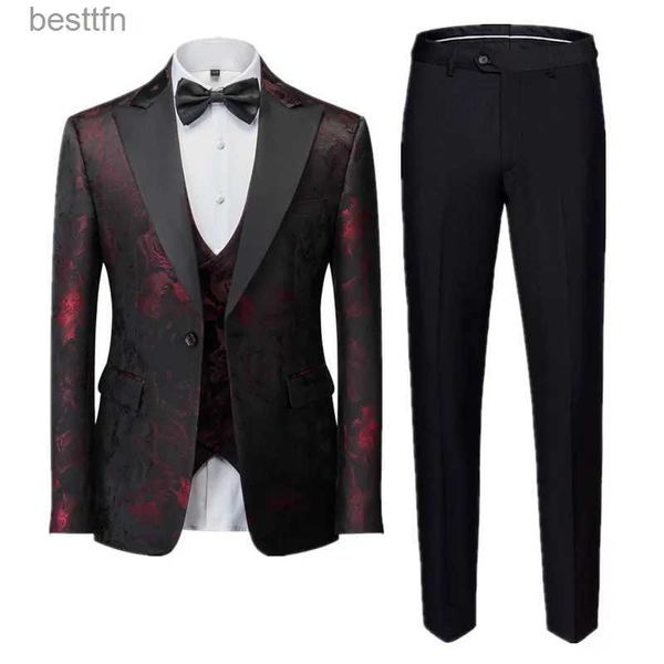 Trajes para hombres Blazers Traje de jacquard para banquetes de negocios para hombres Ropa de corte para caballeros de 3 piezas Vestido de novio para fiesta de bodas para hombres Blazers + Pantalones + ChalecoL231130