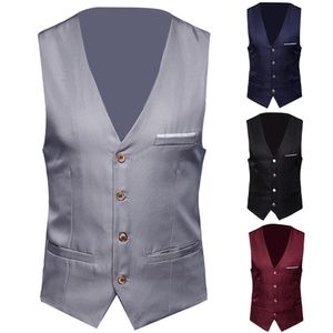 Herenpakken blazers heren klassiek formeel bedrijf plus size mannen massief kleuren pak vest single breasted zakelijke vest 230203