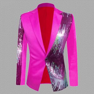 Costumes pour hommes Blazers Hommes couleur correspondant costume manteau paillettes Blazer mode hôte Performance smoking mariage marié robe à paillettes bal DJ veste 230912