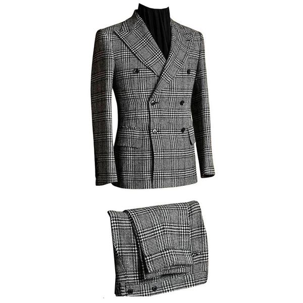 Costumes pour hommes Blazers pied-de-poule pour hommes Premium Double boutonnage boutons Tuxedos revers deux pièces costume quotidien décontracté mariage dîner fête d'affaires 231205