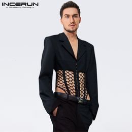 Trajes de hombre Blazers Hombres Sexy Ocio Monos Hombre Manga larga Transpirable Malla Patchwork Trajes Camisa Monos S-5XL INCERUN Tops 230515