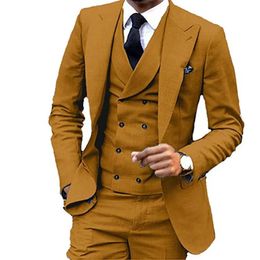 Ternos masculinos blazers terno masculino 3 peça um botão lapela duplo breasted magro ajuste casual vestido de negócios ternos para casamento smoking blazer calças colete 231011