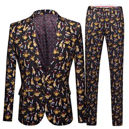 Herenkostuums Blazers Herenkostuum Modeboetiek Print Herenpak Slim Fit Man Formeel Business Casual Pakken Heren 2-delig pak Zangers Schoolfeest Party Piano 231027