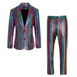 Men's Suits Blazers Costumes pour hommes 2 pièces ensemble coloré mode Disco Costume Homme Sequin Blazers et pantalons Costume discothèque bal fête mâle veste ensembles 231214