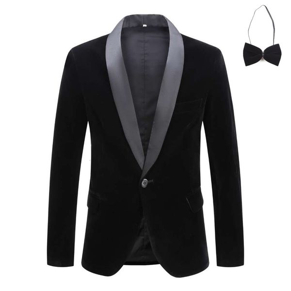 Costumes pour hommes Blazers hommes velours vin rouge mode loisirs costume veste mariage marié chanteur Slim Fit Blazer cadeau noeud papillon 230825