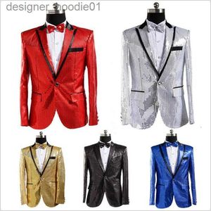 Trajes para hombres Blazers Trajes de lentejuelas para hombres Blazers Chaquetas de disfraces de siete colores Trajes de cantante de club nocturno Abrigos Solapa en pico Traje de presentador con un botón para 198i L230914