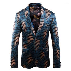 Herenpakken Blazers Men Style Velvet Luxe Steampunk Tiger Gedrukte Casual Dress Suit jas jas mannelijk bedrijf plus maat s-5xl