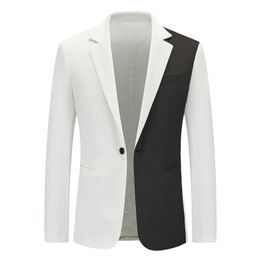 Costumes pour hommes Blazers Hommes élégant blanc noir Patchwork Blazer costume veste marque revers cranté un bouton Blazer hommes dîner fête décontracté hauts XXL 231110