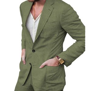 Herenkostuums Blazers Herenkostuum 2-delig Legergroen Jasje Broek Hoge kwaliteit Business Casual Slim Fit Blazer Party Prom Bruidegom Bruiloft Elegante jurk 230705