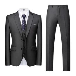 Herenpakken Blazers Men passen Slim Fit Tuxedos 3 -delige voor Wedding Prom Groomsmen 2 Button Navy Blue Gray Business Pant Pink Lake