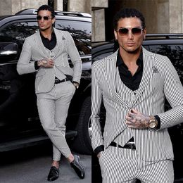 Herenpakken Blazers Men Pak Talformade 3 stuks Blazer Vestbroek Zwart en witte Pinstripe Business Wedding Formele causaal prom Dagelijks op maat 230222