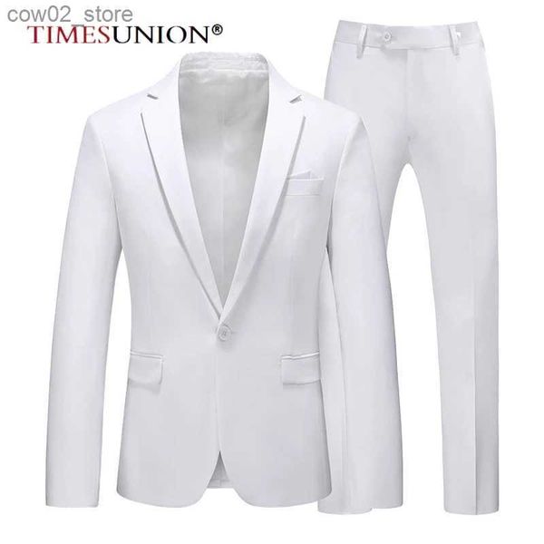 Trajes para hombres Blazers Trajes para hombres Conjunto Chaqueta y pantalón de boda Colores dulces Slim Fit Formal Trabajo de negocios Escenario Esmoquin Padrino de boda Traje blanco para hombres Q230103