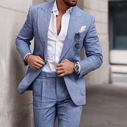 Les combinaisons pour hommes Blazers pour hommes 2 pièces en lin sont généralement adaptées aux vestes et pantalons décontractés Q240507