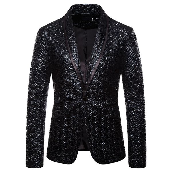 Costumes pour hommes Blazers Mens Black Jacquard bronzing costume veste blazer châle collier un bouton blazers de fête des hommes de fête de mariage chanteur costume homme xxl 230130