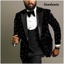 Costumes pour hommes Blazers Hommes Noir Blanc Pois Veet Hommes Costume Homme Marié Tuxedos Mariage Slim Fit Party Blazer Landuxiu Drop De Dhelo