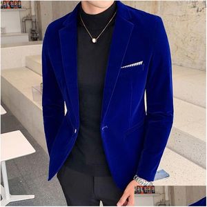 Costumes pour hommes Blazers Mens Clothing Men Men Veet Golden Suitmale Slim High Quality Blazersgrooms Robe de mariée Drop Dhir3