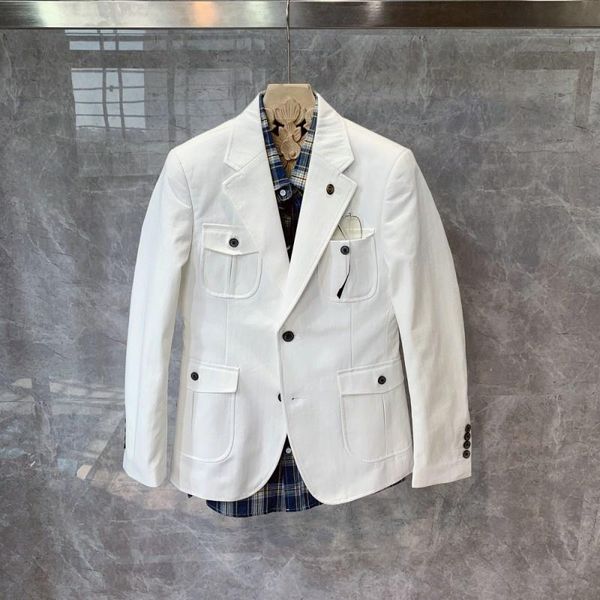 Trajes de hombre Blazers para hombre Vestido de boda británico Traje Blazer blanco Chaqueta Pantalones Hombre de negocios Trabajo de oficina Conjuntos de dos piezas Algodón de alta calidad