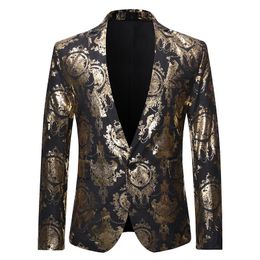 Herenpakken blazers heren brons paisley bloemen pak jas ingekapte revers slank fit één knop stijlvolle blazer mannen feest diner bruiloft dre dre