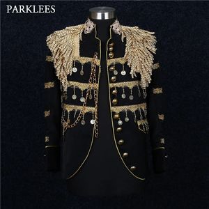 Costumes pour hommes Blazers Hommes Gold Glands Court Prince Élégant Costume Veste Marque Col Montant Slim Fit Steampunk Gothique Vintage Uniforme Costume Homme 231110