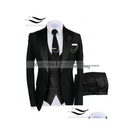 Suisse pour hommes Blazers Veste pour hommes Ajouter un pantalon de gilet pour 2023 Casual Business Suit haut de gamme Social Formal 3 PCS Set Groom Wedding Drop Dh4b5