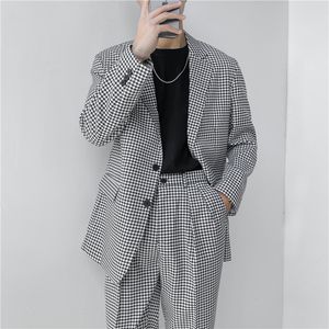 Herenkostuums Blazers Heren Koreaanse chique streetwear losse casual vintage geruite pak jassen merk mannelijke mode trouwjurk blazer jas man 230919