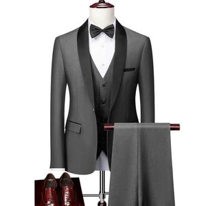 Herenpakken Blazers Heren Rapel Zwarte kraag 3 -delige pak Set Coat Vestbroeken / zakelijke bruidegom bruidegom trouwjurk Fprmal Blazer broek