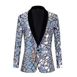 Herenpakken blazers heren laser luxe pailletten blazer jasje sjaal revers revers een knop glanzend trouwfeestje diner tuxedo nachtclub host man 230130