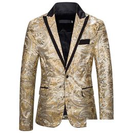 Costumes masculins Blazers Mens Luclesam Men de la mode à paillettes Blazer Fashion Shine Perced Collar One Button Suit Jacket Performance Performance C DHW9B