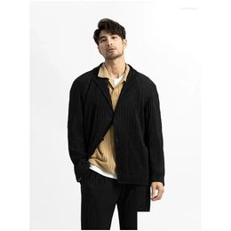 Costumes pour hommes Blazers Hommes Miyake Hommes Blazer Plissé Vêtements Tissu Stretch Slim Fit Manteau Veste Casual Drop Livraison Vêtements Dhfpt