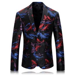 Herenpakken Blazers Heren Gedrukte Blazer Stage Kleding voor zangers Bloempatroon Bar Nachtclub Fashion Plus Size 3xl Wedding Men's