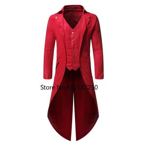 Costumes pour hommes Blazers Hommes Rouge Gothique Tailcoat Veste Steampunk Manteau Médiéval Cosplay Hommes Pirate Viking Renaissance Formelle Tu298x