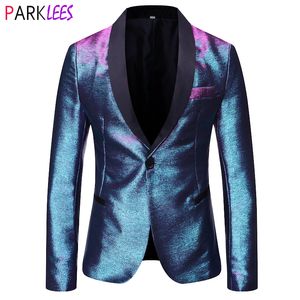 Herenkostuums Blazers Heren Glanzende Mode Gradiënt Jurk Blazer Een Knop Sjaal Revers Elegante Jasje Mannen Casual Party Prom Bruiloft Banket Tuxedo 230609