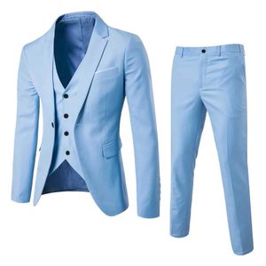 Herenpakken Blazers Mens Solid Color Set Ultra-dunne 3-delige zakelijke kledingbroeken Wedding Party Jacket Vest en Teno Mens Q240507