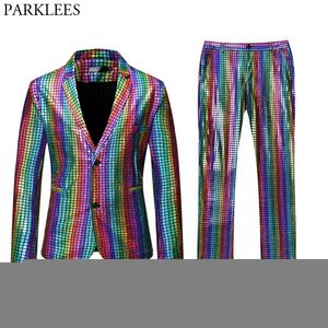 Pakken voor heren Blazers Heren Stage Prom Suits Goud Zilver Regenboog Geruite Pailletten Jas Broek Heren Dansfestival Kerstmis Halloween Feestkostuum Homme 230204