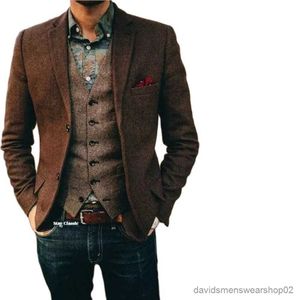 Costumes pour hommes Blazers Costumes pour hommes Blazer marron revers cranté simple boutonnage à chevrons smoking pour mariage/affaires décontracté coupe ajustée fête bal veste