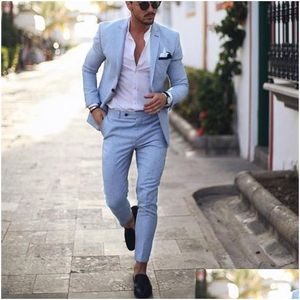 Costumes pour hommes Blazers Costumes pour hommes Blazers 2022 Bleu clair Hommes Tuxedo pour mariage 2 pièces Business Peaked Revers Costume Homme Party Ve Dhczo