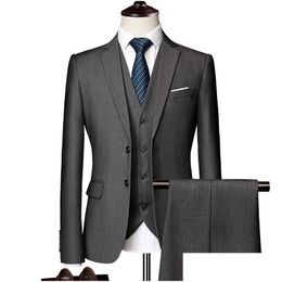 Trajes para hombres Blazers Trajes para hombre Blazers 2023 Conjunto de traje informal de negocios de 3 piezas para bodas Tamaño grande y chaqueta de chaqueta ajustada alta Dhwd6
