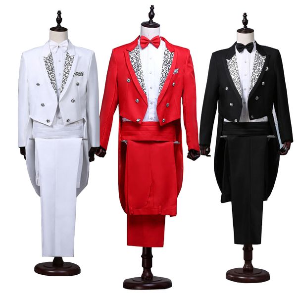 Costumes pour hommes Blazers Hommes Tailcoat Blanc Noir Rouge Jacquard Revers Tail Coat Stage Chanteur Costume Mariage Marié Prom Tuxedo Robe Veste Pantalon 221128