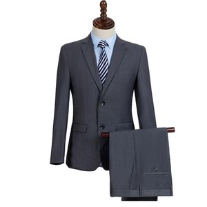 Herenpakken Blazers Mens Tailor Suit voor bedrijfskleding Grijze Serge -stofkwaliteit voor de herfst Winterjas en broek 2 stuks Set 230227