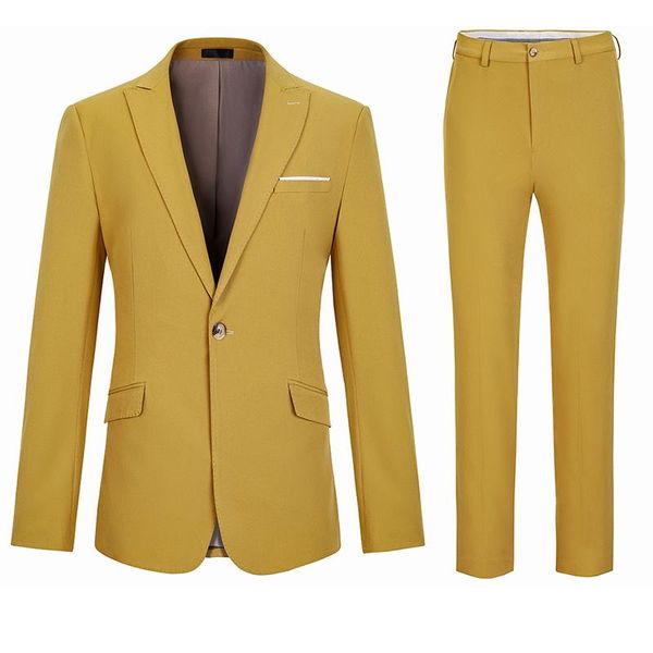 Costumes pour hommes Blazers hommes costume sur mesure pour les affaires porter jaune Serge tissu qualité automne hiver veste pantalon gilet 3 pièces ensemble