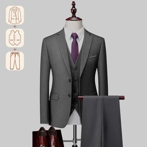 Herenpakken Blazers Heren Three -Pally Suit (jasvestbroeken) Zakelijk informele formele werkkleding Bruidegoms Wedding Jurk Solid Color Promotional Set Q240507