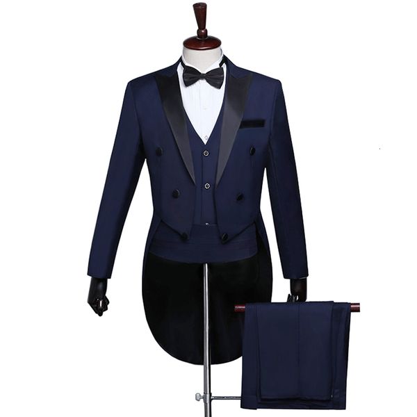 Trajes de hombre Blazers Mens Tuxedo Tailcoat Vestido formal Swallow Tail Coat Azul marino Chaqueta masculina Party Wedding Dance Magic Performance 230202