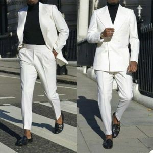 Herenpakken Blazers Mens Ultradun Set Modieuze tweedelige set Witte piek Rapel Mens Jacket Business Wedding Bruidegom Casual Tailcoat Set Q240603