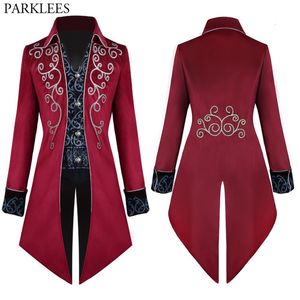 Costumes pour hommes Blazers Mens Vintage Red Steampunk Gothic Veste victorien Halloween Uniform Costume Cosplay Cosplay Prom Trench Coat 221201