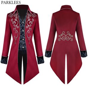 Costumes pour hommes Blazers Hommes Vintage Rouge Steampunk Gothique Veste Victorienne Tailcoat Halloween Uniforme Costume Stage Cosplay Prom Trench Coat 221118