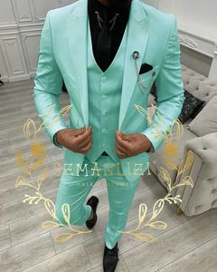 Costumes pour hommes Blazers Mint Green Hommes Mariage Tuxedos Costumes Slim Fit Marié 3 Pièces Groomsmen Costume Homme Business Costume Homme JacketVestPants 231109