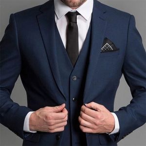 Herenpakken Blazers Navy Blue Formele bruiloft Tuxedo voor Gentleman Prom Suits Slim Fit 3 -delige vriend Men Fashion Set Blazer Vest met broek 220909