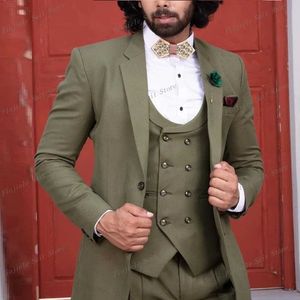 Costumes masculins Blazers New Army Green Mens Occasion formelle Tailcoat Business Cost Groom Wedding Party Ball 3 pièces de vestes Vestes Pantalons Q240507